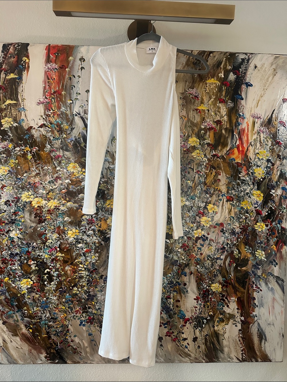 LNA White Ribbed Long-Sleeve Maxi Dress